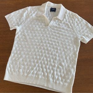 Abercrombie & Fitch Off White Textured Johnny Collar Sweater Polo